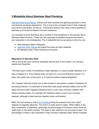 _3 Misbeliefs About Stainless Steel Plumbing