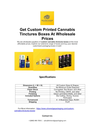 Get Custom Printed Cannabis Tinctures Boxes At Wholesale Prices