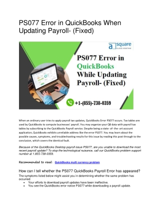PS077 Error in QuickBooks When Updating Payroll
