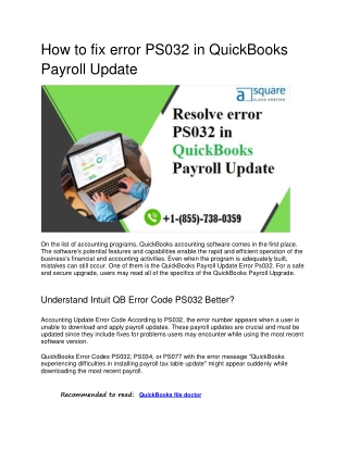 How to fix error PS032 in QuickBooks Payroll Update