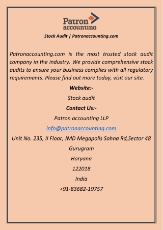 Stock Audit  Patronaccounting