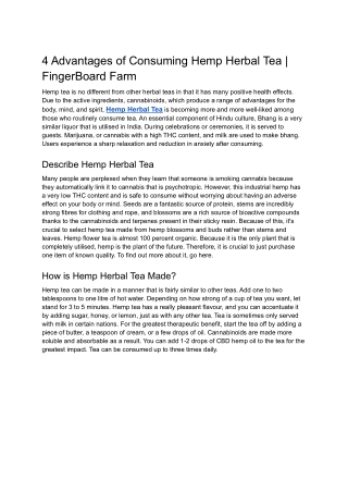 4 Advantages of Consuming Hemp Herbal Tea | FingerBoard Farm