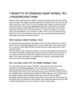 7 BENEFITS OF DRINKING HEMP HERBAL TEA | FINGERBOARD FARM