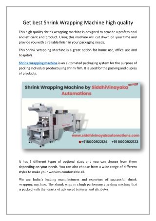 Get best Shrink Wrapping Machine high quality