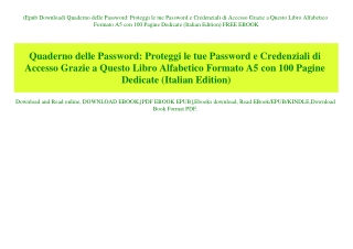 (Epub Download) Quaderno delle Password Proteggi le tue Password e Credenziali di Accesso Grazie a Questo Libro Alfabeti