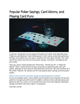 Popular Poker Sayings, Card Idioms, and Playing Card Puns