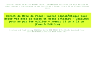 textbook$ Carnet de Mots de Passe Carnet alphabÃƒÂ©tique pour noter vos mots de passe et codes internet - Pratique pour