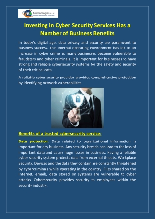 Investing in Cyber Security Services Has a Number of Business Benefits