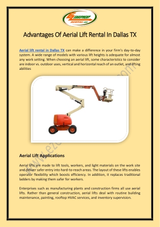 Advantages Of Aerial Lift Rental In Dallas TX
