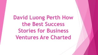 David Luong Perth How the Best Success Stories for Business Ventures Are Charted