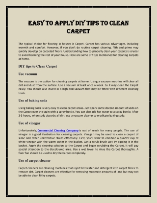 Easy To Apply DIY Tips To Clean Carpet