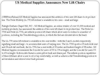 US Medical Supplies Announces New Lift Chairs