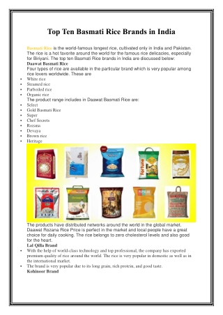 Top Ten Basmati Rice Brands in India