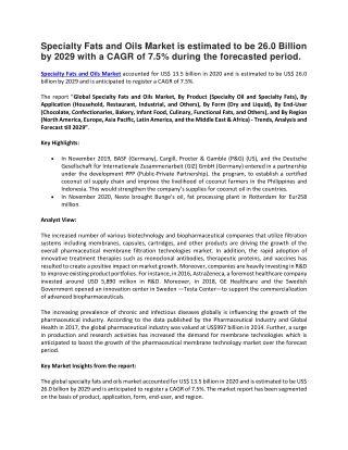 Specialty Fats and Oils Market