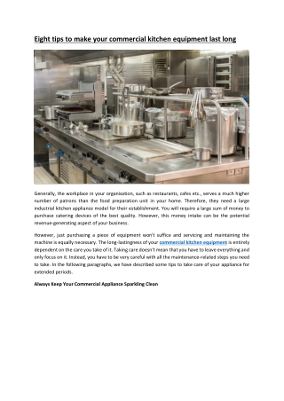 Eight tips to make your commercial kitchen equipment last long