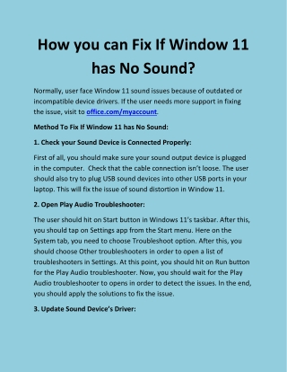 How you can Fix If Window 11 has No Sound