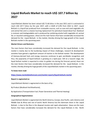 Liquid Biofuels Market