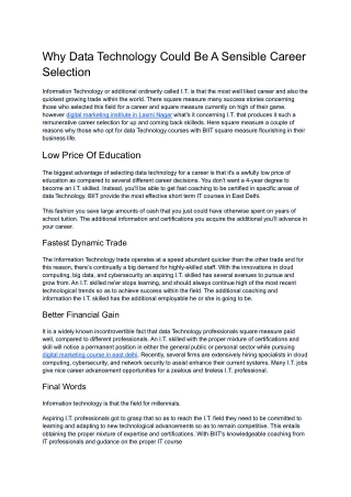 Why Data Technology Could Be A Sensible Career Selection