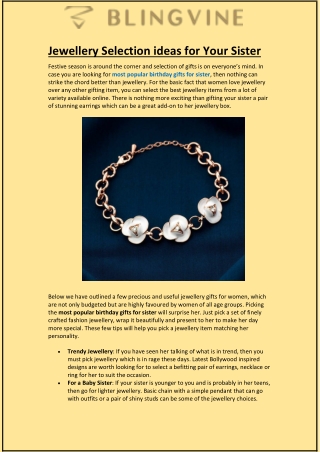 Jewellery Selection ideas for Your Sister