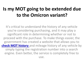 Is my MOT going to be extended due to the Omicron variant?