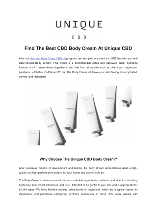 Find The Best CBD Body Cream At Unique CBD