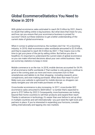Global EcommerceStatistics You Need to Know in 2019