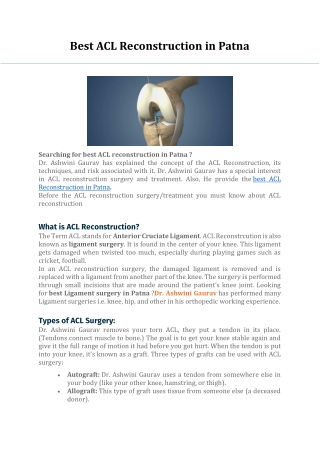 Best ACL Reconstruction in Patna