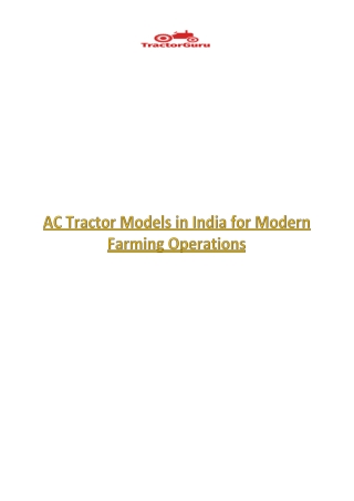 AC Tractor Models in India for Modern Farming Operations