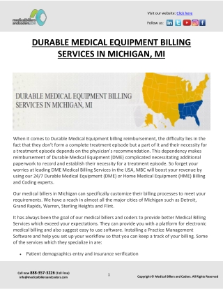 DURABLE MEDICAL EQUIPMENT BILLING SERVICES IN MICHIGAN, MI