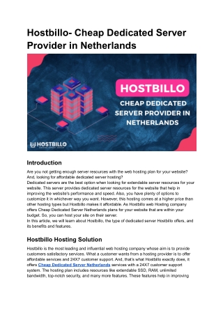 Hostbillo- Cheap Dedicated Server Provider in Netherlands