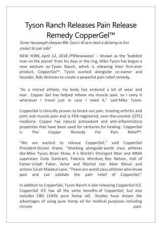 Tyson Ranch Releases Pain Release Remedy CopperGel™