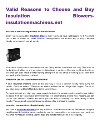 Valid Reasons to Choose and Buy Insulation Blowers-insulationmachines.net