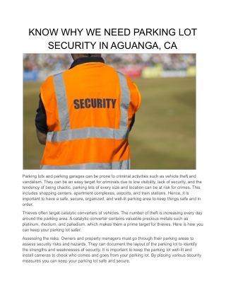 KNOW WHY WE NEED PARKING LOT SECURITY IN AGUANGA, CA