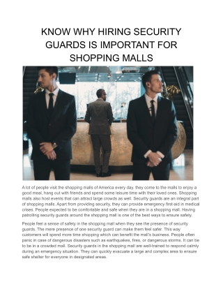 KNOW WHY HIRING SECURITY GUARDS IS IMPORTANT FOR SHOPPING MALLS