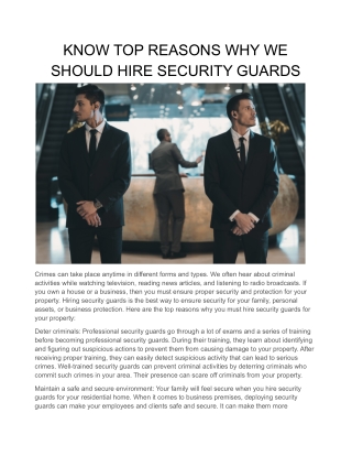 KNOW TOP REASONS WHY WE SHOULD HIRE SECURITY GUARDS