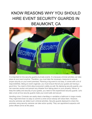 KNOW REASONS WHY YOU SHOULD HIRE EVENT SECURITY GUARDS IN BEAUMONT, CA