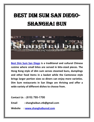 Best Dim Sum San Diego-Shanghai Bun