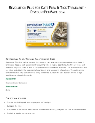 Revolution Plus for Cats Flea & Tick Treatment - DiscountPetMart.com