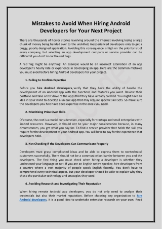 Mistakes to Avoid When Hiring Android Developers for Your Next Project