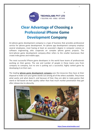 Clear advantage of choosing a professional iPhone game development company