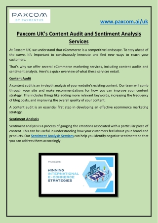 Paxcom UK’s Content Audit and Sentiment Analysis Services