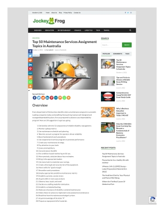 Top 50 Maintenance Services Assignment Topics in Australia