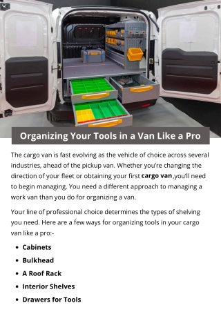 Organizing Your Tools in a Van Like a Pro