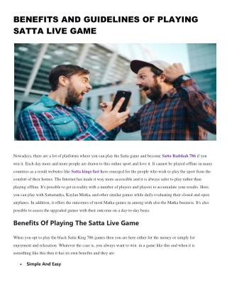 BENEFITS AND GUIDELINES OF PLAYING SATTA LIVE GAME