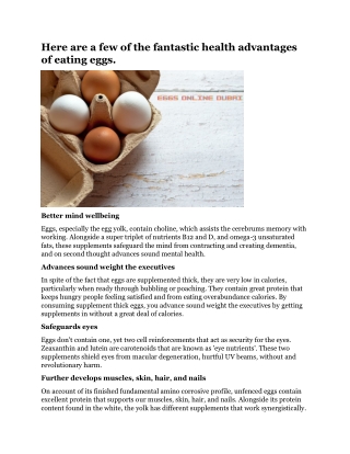 Here are a few of the fantastic health advantages of eating eggs