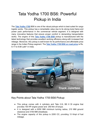 Tata Yodha 1700 BS6_ Powerful Pickup in India
