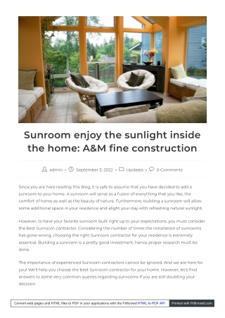 Enjoy Sunlight Inside Home With Sunroom | Amfine Construction