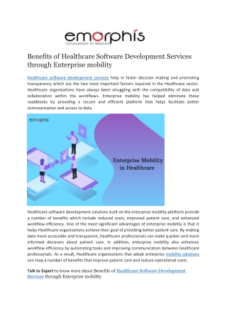 Benefits of Healthcare Software Development Services through Enterprise mobility