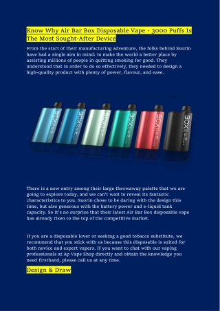 Know Why Air Bar Box Disposable Vape - 3000 Puffs Is The Most Sought-After Device