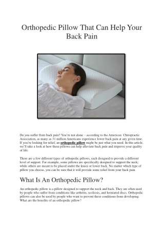 Orthopedic Pillow That Can Help Your Back Pain